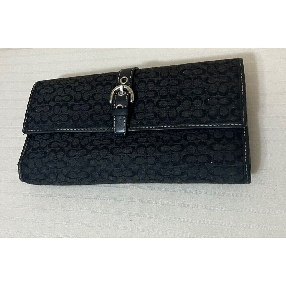 Vtg Coach Soho Leather Black Canvas CC Trifold Signature Wallet